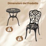 Costway Set bistrot da esterno 3 pezzi in alluminio pressofuso resistente alle intemperie, Mobili da giardino con foro ombrellone e schienali a farfalla Nero - immagine 6