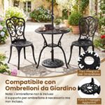 Costway Set bistrot da esterno 3 pezzi in alluminio pressofuso resistente alle intemperie, Mobili da giardino con foro ombrellone e schienali a farfalla Nero - immagine 9