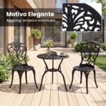 Costway Set bistrot da esterno 3 pezzi in alluminio pressofuso resistente alle intemperie, Mobili da giardino con foro ombrellone e schienali a farfalla Nero - immagine 10