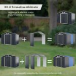 Costway Set capanno degli attrezzi di metallo con 2 kit di estensione abbinato, Casetta da giardino con ante scorrevoli e sfiati - immagine 8