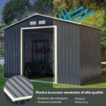 Costway Set capanno degli attrezzi di metallo con 2 kit di estensione abbinato, Casetta da giardino con ante scorrevoli e sfiati - immagine 9