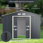 Costway Set capanno degli attrezzi di metallo con 2 kit di estensione abbinato, Casetta da giardino con ante scorrevoli e sfiati - immagine 10