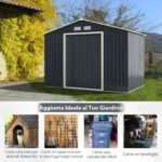 Costway Set capanno degli attrezzi di metallo con kit di estensione abbinato, Casetta da giardino con ante scorrevoli e sfiati - immagine 7