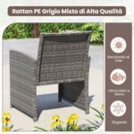 Costway Set conversazione patio 4 pezzi in vimini con cuscini e vetro temperato, Mobili da esterno per giardino veranda balcone Grigio - immagine 7