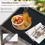 Costway Set conversazione patio 4 pezzi in vimini con cuscini e vetro temperato, Mobili da esterno per giardino veranda balcone Grigio - immagine 9