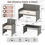 Costway Set conversazione patio 4 pezzi in vimini con cuscini e vetro temperato, Mobili da esterno per giardino veranda balcone Bianco - immagine 6