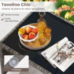 Costway Set conversazione patio 4 pezzi in vimini con cuscini e vetro temperato, Mobili da esterno per giardino veranda balcone Bianco - immagine 8