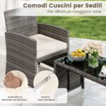 Costway Set conversazione patio 4 pezzi in vimini con cuscini e vetro temperato, Mobili da esterno per giardino veranda balcone Bianco - immagine 10
