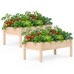 Costway Set da 2 letti da giardino rialzati con gambe per verdure fiori erbe, Kit da giardinaggio da esterno e interno per balcone Naturale - immagine 3