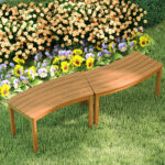 Costway Set da 2 panchine curve in legno di acacia, Panchina senza schienale per patio giardino e terrazza e cortile Naturale - immagine 2