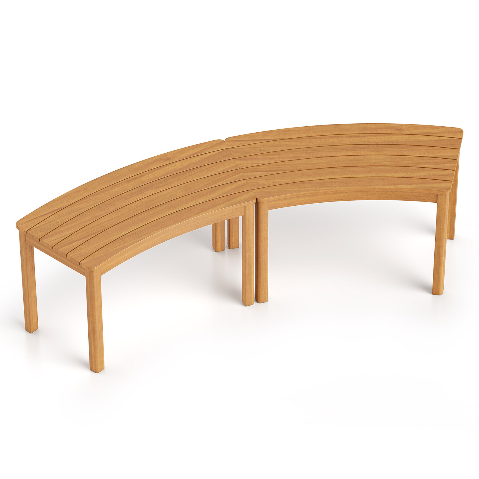 Set-da-2-panchine-curve-in-legno-di-acacia-mediaId103781072-1773801160.jpg Costway Set da 2 panchine curve in legno di acacia, Panchina senza schienale per patio giardino e terrazza e cortile Naturale - immagine 1
