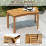 Costway Set da 2 panchine curve in legno di acacia, Panchina senza schienale per patio giardino e terrazza e cortile Naturale - immagine 8