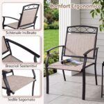 Costway Set da 2 sedie da giardino con schienale e braccioli poltrone ergonomiche, Sedie da terrazza in tessuto con ampia seduta - immagine 7
