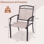 Costway Set da 2 sedie da giardino con schienale e braccioli poltrone ergonomiche, Sedie da terrazza in tessuto con ampia seduta - immagine 6