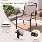 Costway Set da 2 sedie da giardino con schienale e braccioli poltrone ergonomiche, Sedie da terrazza in tessuto con ampia seduta - immagine 9