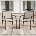 Costway Set da 2 sedie da giardino con schienale e braccioli poltrone ergonomiche, Sedie da terrazza in tessuto con ampia seduta - immagine 4