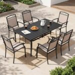 Costway Set da 2 sedie da giardino con schienale e braccioli poltrone ergonomiche, Sedie da terrazza in tessuto con ampia seduta - immagine 5