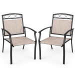 Costway Set da 2 sedie da giardino con schienale e braccioli poltrone ergonomiche, Sedie da terrazza in tessuto con ampia seduta
