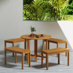 Costway Set da 4 panchine curve in legno di acacia, Panchina senza schienale per patio giardino e terrazza e cortile Naturale - immagine 2