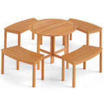 Costway Set da 4 panchine curve in legno di acacia, Panchina senza schienale per patio giardino e terrazza e cortile Naturale