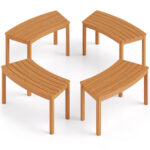 Costway Set da 4 panchine curve in legno di acacia, Panchina senza schienale per patio giardino e terrazza e cortile Naturale - immagine 4