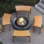 Costway Set da 4 panchine curve in legno di acacia, Panchina senza schienale per patio giardino e terrazza e cortile Naturale - immagine 3