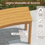 Costway Set da 4 panchine curve in legno di acacia, Panchina senza schienale per patio giardino e terrazza e cortile Naturale - immagine 9