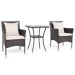 Costway Set da bistrò da esterno 3 pezzi 2 sedie in rattan con cuscini, Set da conversazione per giardino veranda e bordo piscina Beige - immagine 5