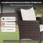 Costway Set da bistrò da esterno 3 pezzi 2 sedie in rattan con cuscini, Set da conversazione per giardino veranda e bordo piscina Beige - immagine 7