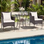 Costway Set da bistrò da esterno 3 pezzi 2 sedie in rattan con cuscini, Set da conversazione per giardino veranda e bordo piscina Beige - immagine 3