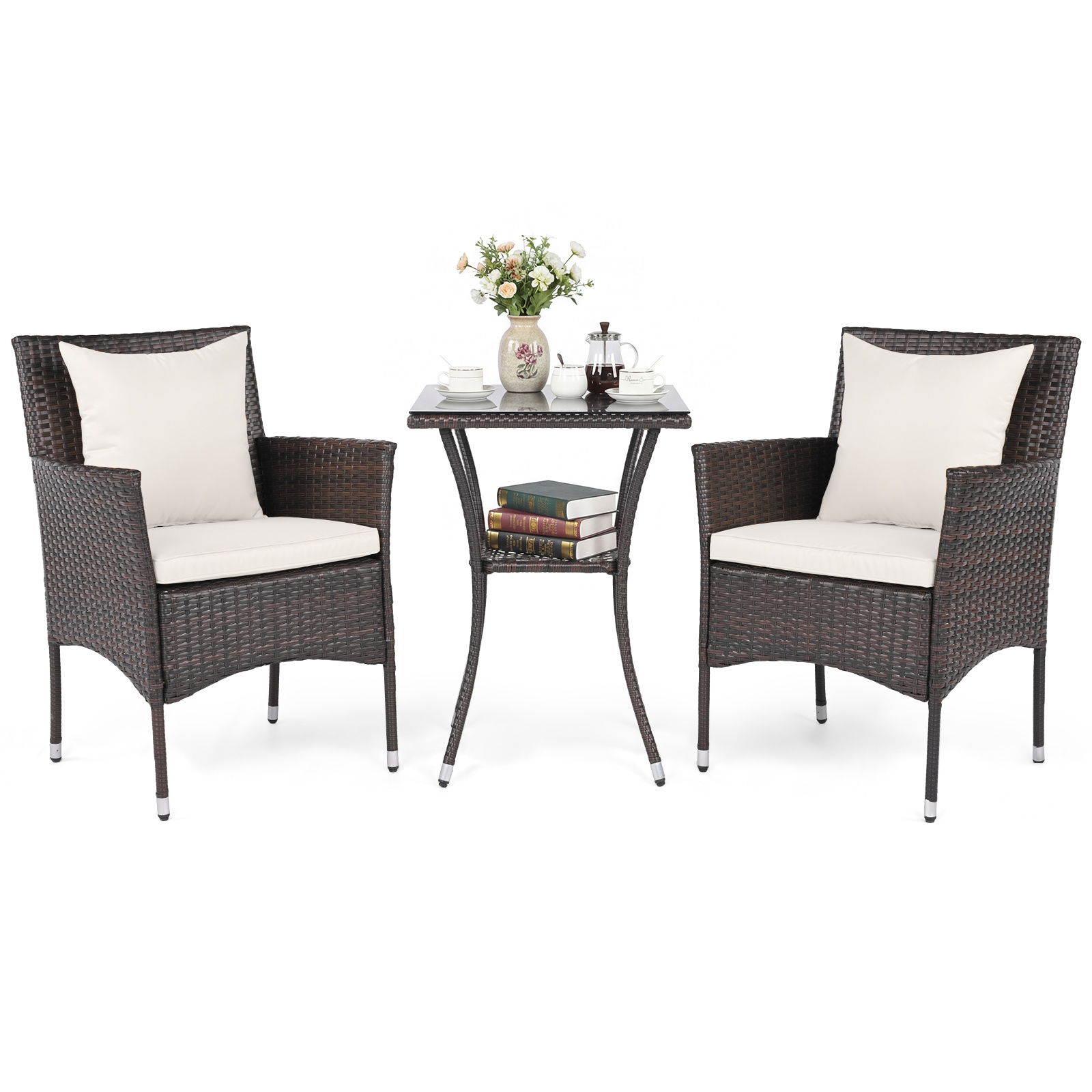 Set-da-bistr-da-esterno-3-pezzi-2-sedie-in-rattan-con-cuscini-mediaId103573570-1775029483.jpg Costway Set da bistrò da esterno 3 pezzi 2 sedie in rattan con cuscini, Set da conversazione per giardino veranda e bordo piscina Beige - immagine 1