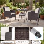 Costway Set da bistrò da esterno 3 pezzi 2 sedie in rattan con cuscini, Set da conversazione per giardino veranda e bordo piscina Beige - immagine 9