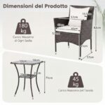 Costway Set da bistrò da esterno 3 pezzi 2 sedie in rattan con cuscini, Set da conversazione per giardino veranda e bordo piscina Beige - immagine 6