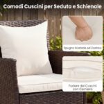 Costway Set da bistrò da esterno 3 pezzi 2 sedie in rattan con cuscini, Set da conversazione per giardino veranda e bordo piscina Beige - immagine 10