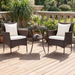 Costway Set da bistrò da esterno 3 pezzi 2 sedie in rattan con cuscini, Set da conversazione per giardino veranda e bordo piscina Beige - immagine 2