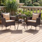 Costway Set da bistrò da esterno 3 pezzi 2 sedie in rattan con cuscini, Set da conversazione per giardino veranda e bordo piscina Marrone - immagine 2