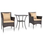 Costway Set da bistrò da esterno 3 pezzi 2 sedie in rattan con cuscini, Set da conversazione per giardino veranda e bordo piscina Marrone - immagine 5