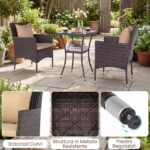 Costway Set da bistrò da esterno 3 pezzi 2 sedie in rattan con cuscini, Set da conversazione per giardino veranda e bordo piscina Marrone - immagine 9