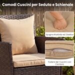 Costway Set da bistrò da esterno 3 pezzi 2 sedie in rattan con cuscini, Set da conversazione per giardino veranda e bordo piscina Marrone - immagine 10