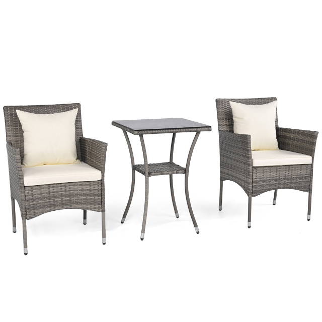 Set-da-bistr-esterno-3-pezzi-con-2-sedie-in-rattan-e-tavolo-vetro-temperato-1773391207.jpg Costway Set da bistrò esterno 3 pezzi con 2 sedie in rattan e tavolo vetro temperato, Arredamento patio per giardino veranda e bordo piscina Beige - immagine 1