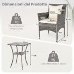 Costway Set da bistrò esterno 3 pezzi con 2 sedie in rattan e tavolo vetro temperato, Arredamento patio per giardino veranda e bordo piscina Beige - immagine 6