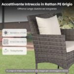 Costway Set da bistrò esterno 3 pezzi con 2 sedie in rattan e tavolo vetro temperato, Arredamento patio per giardino veranda e bordo piscina Beige - immagine 7