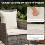 Costway Set da bistrò esterno 3 pezzi con 2 sedie in rattan e tavolo vetro temperato, Arredamento patio per giardino veranda e bordo piscina Beige - immagine 9
