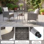 Costway Set da bistrò esterno 3 pezzi con 2 sedie in rattan e tavolo vetro temperato, Arredamento patio per giardino veranda e bordo piscina Beige - immagine 10