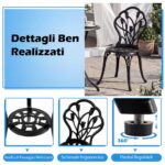 Costway Set da bistrot 3 pezzi in alluminio pressofuso con foro per ombrellone, Set da esterno per giardino cortile con decorazioni a tulipano Nero - immagine 6