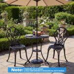 Costway Set da bistrot 3 pezzi in alluminio pressofuso con foro per ombrellone, Set da esterno per giardino cortile con decorazioni a tulipano Nero - immagine 7