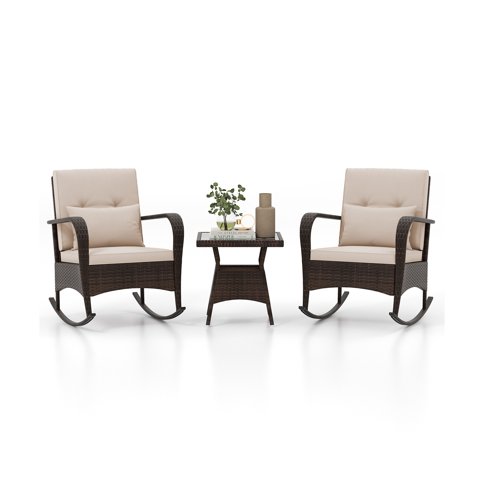 Set-da-bistrot-a-dondolo-3-pezzi-con-2-sedie-a-dondolo-e-tavolino-in-vetro-temperato-mediaId105136527-1782270048.jpg Costway Set da bistrot a dondolo 3 pezzi con 2 sedie a dondolo e tavolino in vetro temperato, Mobili da patio in rattan con cuscini morbidi - immagine 1