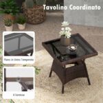 Costway Set da bistrot a dondolo 3 pezzi con 2 sedie a dondolo e tavolino in vetro temperato, Mobili da patio in rattan con cuscini morbidi - immagine 6