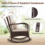 Costway Set da bistrot a dondolo 3 pezzi con 2 sedie a dondolo e tavolino in vetro temperato, Mobili da patio in rattan con cuscini morbidi - immagine 8