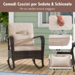 Costway Set da bistrot a dondolo 3 pezzi con 2 sedie a dondolo e tavolino in vetro temperato, Mobili da patio in rattan con cuscini morbidi - immagine 9